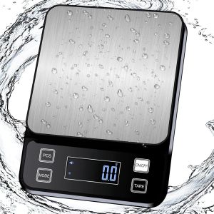 IPX67 waterdichte digitale keukenweegschaal, 10 kg, hoge precisie, 0,1 g, met 10 eenheden en weegplatform van roestvrij staal, oplaadbaar via USB C - Neuf