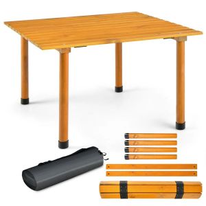Table De Camping Pliante 69 X 69 X 42 Cm Portable Et Solide Pour Pique-Nique En Bois De Sapin Naturel Helloshop26 20_0019334 - Neuf