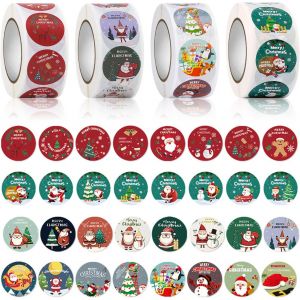2000 Pi&egrave;ces No&euml;l Autocollants Rouleau,Autocollants de No&euml;l Ronds,Sceaux Christmas Vacances Cadeau Autocollants,&Eacute;tiquettes Adh&eacute;sives en Papier Kraft,pour D&eacute;cor de No&euml;l Sac Enveloppe Cadeau - Neuf