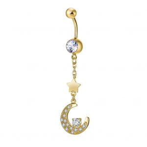 Piercing De Nombril En Zircon Pour Femme, Bijou Tendance, Etoile Et Lune (Or) - Neuf