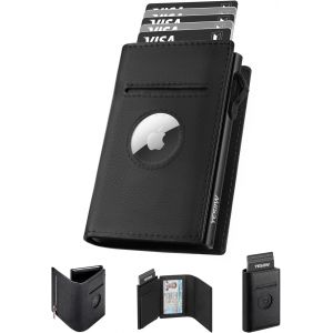 Airtag Porte Carte Homme Slim Portefeuille Homme Pop Up Pour 10 À 12 Cartes, Portefeuilles Et Porte-Cartes Magnétique Avec Blocage Rfid & Monnaie Zippée Fenêtre D'Identification (Noir) - Neuf