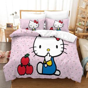 D Hello Kitty Housse De Couette Avec Taies D'oreiller Housses De Couettes Pink Parure De Lit Microfibre Avec Fermeture &iquest;&iquest;Clair Parure De Couette Pour A - Neuf