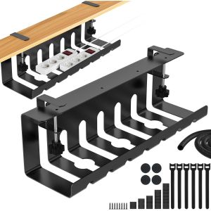 Collecte de c&acirc;bles de bureau, lot de 2 conduits de c&acirc;bles, caches pour organiser, c&acirc;bles de table sans per&ccedil;age, 43 cm porte-c&acirc;bles sous bureau - Noir - Neuf