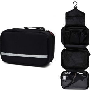 Trousse de Toilette Homme Femme, Vaschy Pliable Grand Imperméable Trousse de Voyage Fonctionnelle Trousse de Maquillage Portable Rasage Dopp Kit avec Compartiments Séparés, Crochet et poignée Noir - Neuf