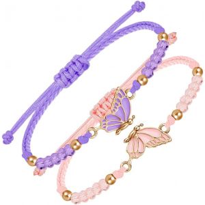 Eryi-2 Pièces Bracelets D'amitié En Forme De Papillon,Bracelet Papillon Tressés,Bracelets D'animaux De Dessin Animé Bracelet Réglable Pour Meilleurs Amis, Cadeaux De Bijoux Pour Adolescents. - Neuf