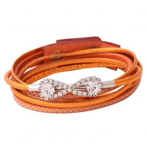 Bracelet Multicouches Pour Femme Avec Pendentif En Strass Et Noud (Orange) - Neuf