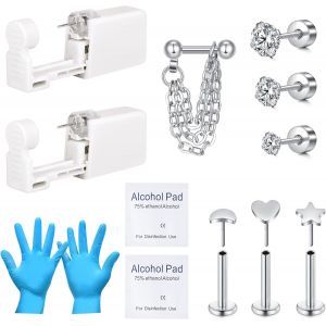 Kal-Kit Piercing Boucles D'oreille Acier Inoxydable Pour Oreilles Tragus, Conque, Hélix, Cartilage, Clous D'oreilles Intégrés, Pistolet De Perçage Automatique Et Indolore Jetable - Neuf