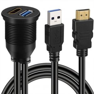 SUNY-Usb 3.0 & Hdmi À Hdmi + Usb3.0 Aux Extension Dash Panel Étanche Voiture Montage Encastré Câble Pour Voiture Bateau Et Moto -1 M - Neuf