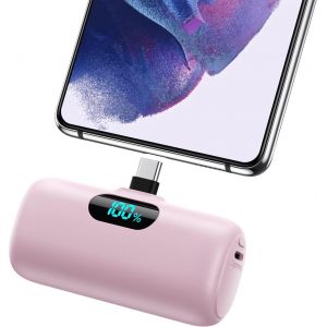 Batterie Externe Usb C 5000mah, 15w 3.0a Charge Rapide Chargeur Portable Mini Power Bank Avec Écran Lcd Compatible Avec Samsung S23,S22/Note/Huawei/Moto/Lg/Pixel/Nexus,Usb C Phones Etc - Rose - Neuf