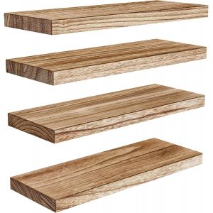 CAUC-&Eacute;tag&egrave;res Murales, Etagere Murale de 40 cm, &eacute;tag&egrave;res murales en Bois de Paulownia, Ensemble de 4 &eacute;tag&egrave;res en Bois pour Salle de Bain, Chambre, Bureau, Salon, Cuisine, etc. (Brun Clair) - Neuf