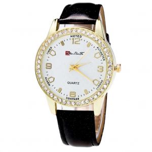 Zhoulianfa Trendy Affaires Hommes Femmes Strass Cristal Grain Bracelet Montre Bracelet Quartz (Noir) - Neuf