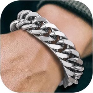 Eryi-Bijoux Punk Hip Hop - Gourmette Homme Plaqué Or/Noir/Acier Inoxydable 19/21/23cm De Longueur - Chaîne Bracelet Maille Grosse 8/12/17mm De Largeur, Bracelets Cadeau Pour Homme Garçon - Neuf