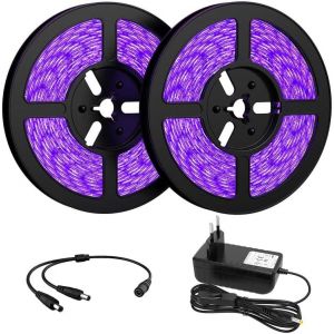 Kit De 10m Uv Ruban Led, Bande Led Lumière Noire, 12 V Bandeau Led Lumière Violette, Eclairage Ambiance Pour Halloween, Dj Soirée, Disco, Body Painting, Peinture Fluo - Neuf
