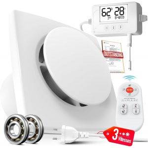 JEXNOVASHOP-100mm Ventilateur Extracteur d&iquest;Air Hygror&eacute;glable Thermostatique, Minuterie, VMC Salle de Bain avec T&eacute;l&eacute;commande, Affichage Temp&eacute;rature Humidit&eacute;, 3 Vitesses Silencieux Puissant Ventilation - Neuf