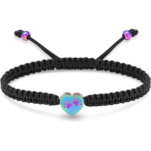 Bracelet Urne Funéraire En Forme De C?ur Pour Cendres En Acier Inoxydable Avec Pendentif Imprimé De Patte Keepsake Bijoux Bracelet Tressé Réglable Pour Animal De Compagnie Chien Chat Cadeau - Neuf