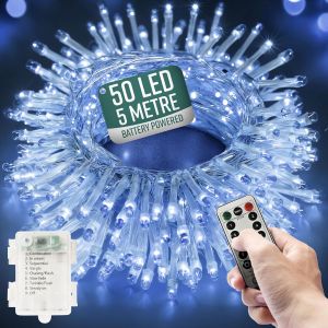 Kal-Guirlande Lumineuse De Jardin À Piles U2013 50 Led Avec Télécommande U2013 8 Modes D'éclairage U2013 Guirlande Lumineuse À Piles Pour Intérieur Et Extérieur U2013 Esthétique Pour La Chambre À - Neuf