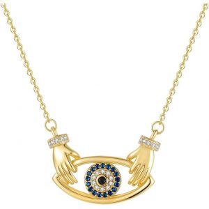 Kal-Collier Femme Mains Étreignant Squelette Pendentif ?il Du Diable Monture Zircon Bijoux Colliers Longueur Réglable 40-45cm Pour Femmes Fête Des Mères - Neuf