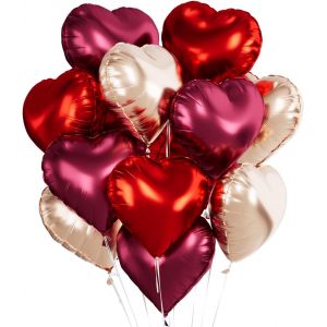 Ballon Coeur Or Rose Rouge, 18 Inch Ballon Mariage Forme De Coeur Vin Rouge Helium, Ballons De Fleuret Coeur Or Rose H&eacute;lium D&eacute;coration Romantique Pour Engagement Mariage Valentine - Neuf