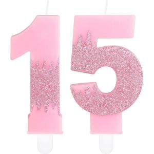 Bougies Roses Pour 15e Anniversaire,Numéro 15,Bougies Roses La Reine Des Neiges Pour Décoration De Gâteau De Fête D'anniversaire De Mariage Pour Filles Et Garçons - Neuf