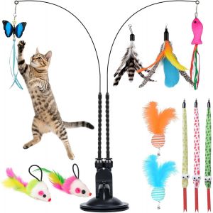 Letnerny-Jouet Chat Plumes Interactifs 14 Pièces Intérieur Jouet À Plumes Pour Chats, Jouet Pour Chat Interieur, Interactifs Jouets Pour Chaton Avec Grelot, Baguettes Aguicheuses Et Ventouse Jouet Ch - Neuf