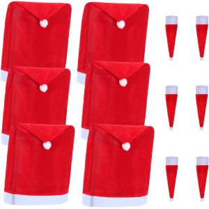 Kalanka-6 Housses De Chaises De Noël, Housse De Chaise De Noël Décoration De Noël Avec 6 Bonnets De Noël Pour Fourchette Couteau, Housse De Chaise Couverture De Chaise Pour Le Nouvel An Fête De Noël - Neuf