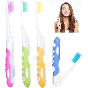 4 Brosses &Agrave; Dents De Voyage Pliables,Une Brosse &Agrave; Dents Souple Portable Avec Une Brosse &Agrave; Poils Souples,Peut &Ecirc;tre Utilis&eacute;e Pour Les Gencives Sensibles En Voyage (Jaune,Bleu,Vert,Rose) - Neuf