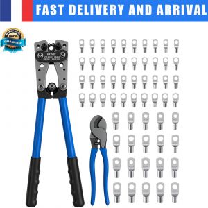 Pince &agrave; sertir pour cosses de c&acirc;ble HX-5OB, kit professionnel de pinces &agrave; sertir pour c&acirc;bles de batterie - Comprend 60 accessoires - Neuf