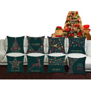 Lot De 8 Housses De Coussin Vertes De No&euml;l Avec Diff&eacute;rents Motifs Festifs - Neuf