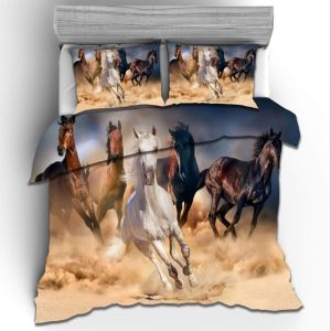 Parure De Lit D Motif Chevaux D'animaux - En Microfibre Douce - Pour Unisexe, Un Bon Cadeau - Avec Housse De Couette Et Taie D'oreiller (E, X Cm) - Neuf