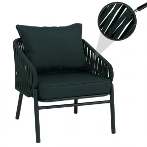 Chaise De Jardin En Aluminium Hwc-P90, Fauteuil Lounge D'ext&eacute;rieur, Tissu/Textile Tress&eacute; Rope (180 G/M&sup2;)Vert - Neuf