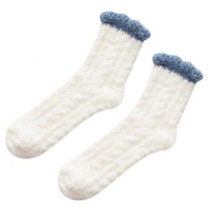 Femmes Japonaises Hiver Corail Velours Fuzzy Slipper Chaussettes Tressé Câble Tricot Épaissir Moelleux Peluche Solide Bonbons Couleur Chaud Couchage Bas - Neuf
