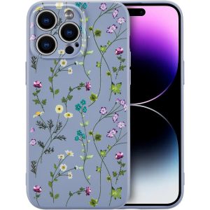 Brs-Fleurs Coque Pour Iphone 14 Pro Max Coque, Liquid Silicone Coque Protection Bumper Anti-Chocs Coque Cover Mignonne Fleur Housse Etui Souple Pour Iphone 14 Pro Max 6,7 Pouces, Gris - Neuf