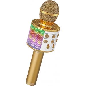 Microphone sans fil de karaoké,haut-parleur de microphone Bluetooth de karaoké pour enfants 4 en 1 avec - Neuf