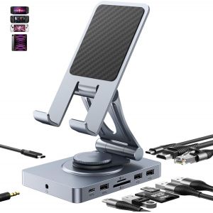 acdsgd-Station d'accueil USB C rotative &agrave; 360&deg; pour iPad, iPad Pro, tablette, Samsung, Steam Deck, ROG Ally, Legion Go, Msi Claw, etc, 11 en 1 avec lecteur SD TF 4.0, HDMI 4K @ 60 Hz, RJ45, audio, USB A, USB - Neuf