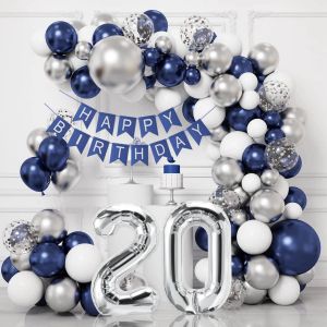 D&iquest;&iquest;coration 20 Ans Homme, Ballon Anniversaire Bleu Argent, Joyeux Banni&iquest;&iquest;re 20 Ans, Confettis Argent pour Femme Homme - Neuf