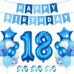 Ballon 18e Anniversaire Bleu-Feuille Happy Birthday,Géant Numéro 18-Déco pour Garçon 18 Ans - Neuf
