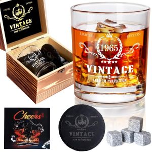 Lot De Verres À Whisky Vintage 1964 Pour Homme-Décoration De 60e Anniversaire-Idée Cadeau D'anniversaire Pour Lui,Papa,Mari,Amis-Boîte En Bois,Pierres À Whisky Et Dessous De Verre - Neuf