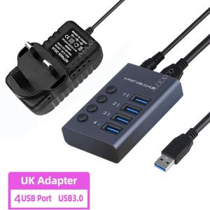 (4Ports UK Power Plug )7/10 Ports USB 3.0 Hub répartiteur Multi USB avec interrupteur adaptateur secteur extenseur Multiple pour accessoires d'ordinateur portable MacBook - Neuf
