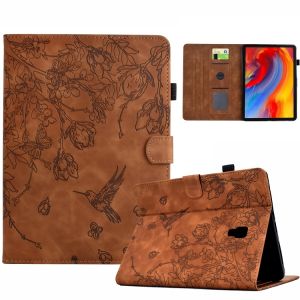 &Eacute;tui en cuir intelligent emboss&eacute; avec fleurs et oiseaux pour Samsung Galaxy Tab A 10.5 T590, Marron - Neuf
