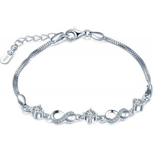 Eryi-Bracelet En Argent 925 Avec Symbole De L'infini, Bracelets De Diamant Réglable Pour Femme Et Fille, Argent, Cadeau De Noël Ou D'anniversaire - Neuf
