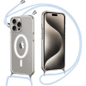 Eryi-Magnétique Coque Pour Iphone 15 Pro Max Avec Cordon, Silicone Étui Compatible Avec Magsafe, Housse Transparente Avec Collier Antichoc Etui Pour Iphone 15pro Max, Bandoulière, Violet - Neuf