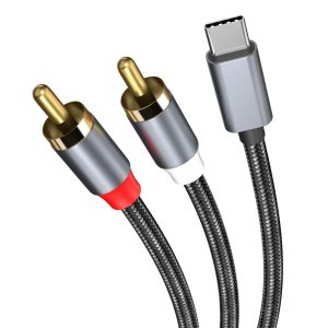 vers USB-C Audio Câble Câble Audio USB-C vers 2 RCA Mâles - RCA Y Répartiteur - Adaptateur Prise Casque Type-C vers RCA Cordon Audio pour Smartphones, Tablettes, Haut-Parleurs - 1,2m - Neuf