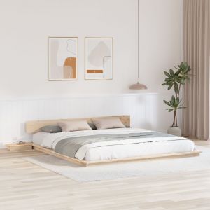 Vidaxl Cadre De Lit Au Sol Avec Tables De Chevet 200x200cm En Bois Massif - Neuf
