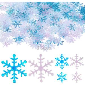 Lot de 1020 Confettis en Forme de Flocons de Neige Blancs et Bleu Flocon de Neige Décoration d'hiver et de Noël Anniversaire des Neiges, Décoration de Table Paillettes Brillantes 9.5cm/3cm/2cm - Neuf