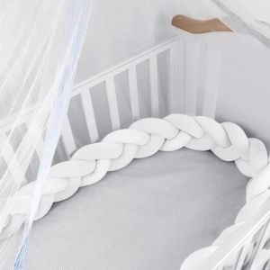 Merkmak 3m Tour De Lit Bébé Coussin Serpent Coussin Tressé Pare-Chocs Velours Protection Bébé- Blanc - Neuf