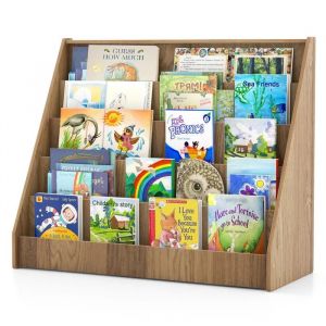 COSTWAY Biblioth&egrave;que pour Enfants &agrave; 5 Niveaux - 91 x 38 x 76,5 cm &Eacute;tag&egrave;res de Livres avec Dispositif Anti-basculement Marron - Neuf