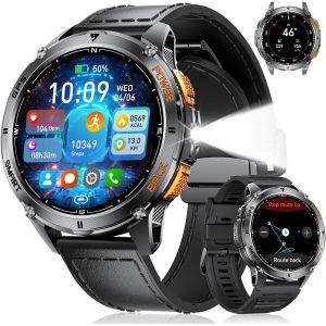 Montre Connectée Homme Gps Avec Lampe De Poche Led 1.43U2033amoled 600 Mah Batterie,Fréquence Cardiaque/Podomètre/Moniteur De Sommeil/Boussole Smartwatch Homme Pour Ios Android,170 Modes Sport - Neuf
