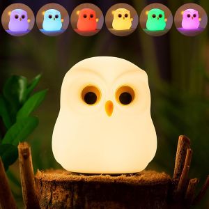 Veilleuse Enfant, Veilleuse Bébé 7 Couleurs Lampe De Nuit Dimmable Lampe Enfants En Silicone Portable Rechargeable Veilleuse Pour Chambre De Bébé, Cadeaux D'anniversaire Et De Noël (Hibou - Neuf