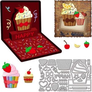 Matrices De Decoupe En Metal 3d Cupcakes, Cartes De Voux Cupcake, Matrices De Decoupe En Metal Pour Cupcakes D'anniversaire, Matrices De Decoupe Pour Bricolage, Scrapbooking, Album Photo, Gaufrage Decoratif - Neuf