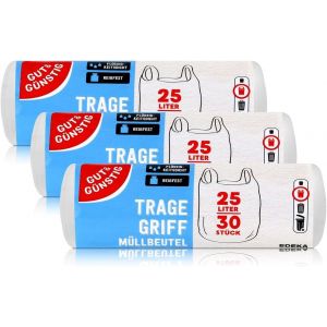 Lot De 150 Sacs Poubelle Avec Poignée De Transport 25 Litres ¿ 30 Sacs Par Rouleau ¿ Résistants À La Déchirure Et Aux Liquides ¿ Produit Et Emballage Recyclables - Neuf